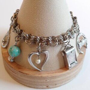 Vintage LANG Sterling Silver 925 Charm Bracelet with 5 Charms